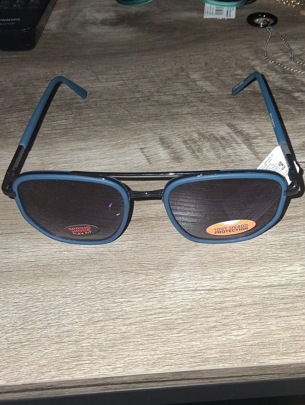 Blue Trim Aviator Sunglasses with Black Lenses